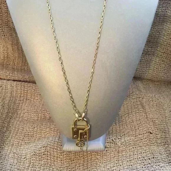 NEW**Golden Lock and Heart Key Necklace & Earrings - Picture 1 of 4